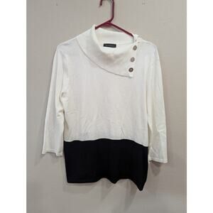 Women's a symmetrical button collared black and white sweater by Investments, L